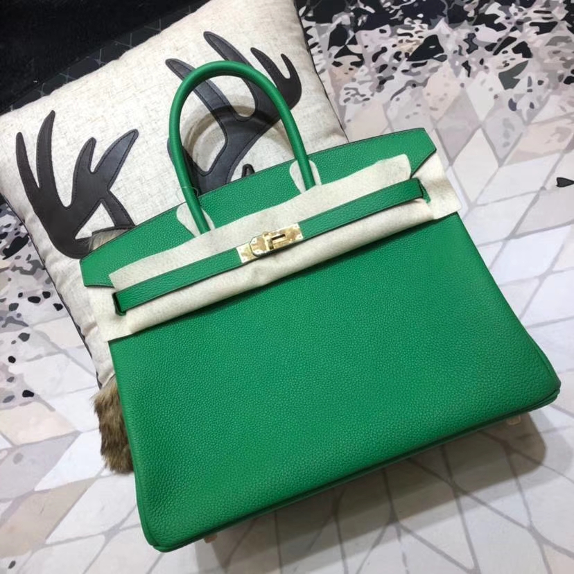 Hermes Birkin35CM 爱马仕1K竹子绿法国Togo小牛皮铂金包 金扣