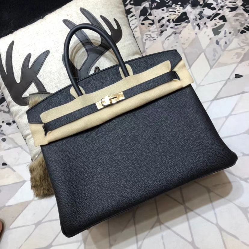 Hermes Birkin35CM 爱马仕89黑色法国小牛皮铂金包 金扣