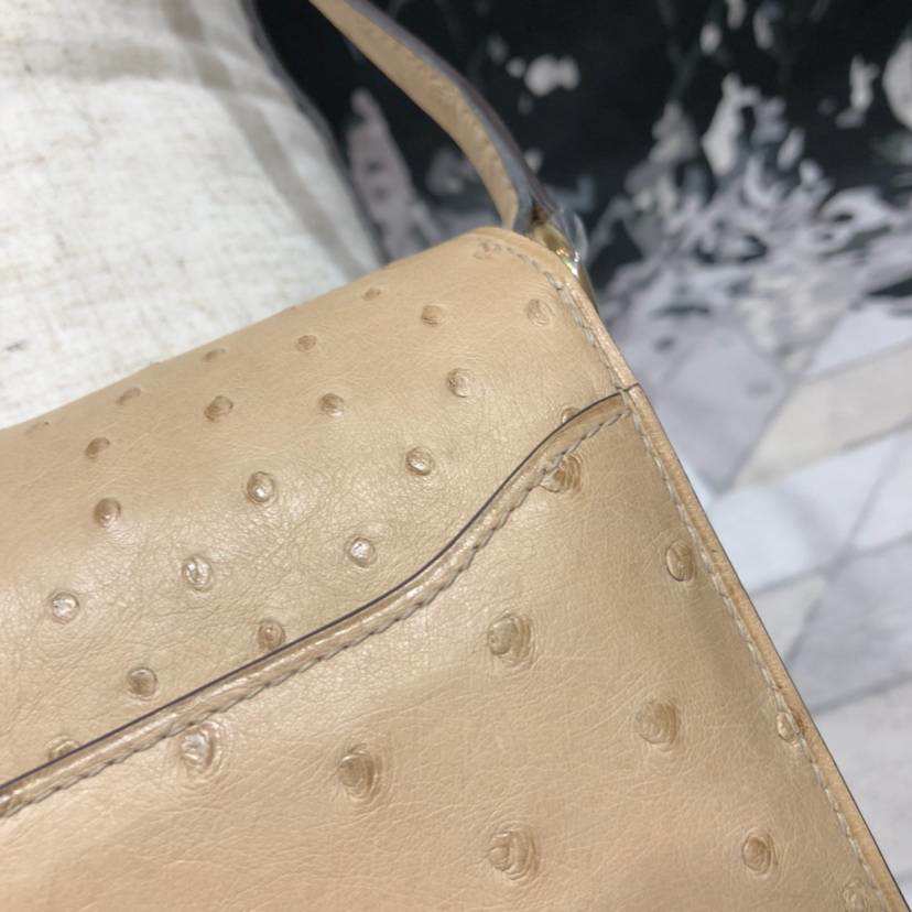 Hermes Roulis24CM 爱马仕羊毛白进口南非鸵鸟皮猪鼻子包斜挎女包  金扣