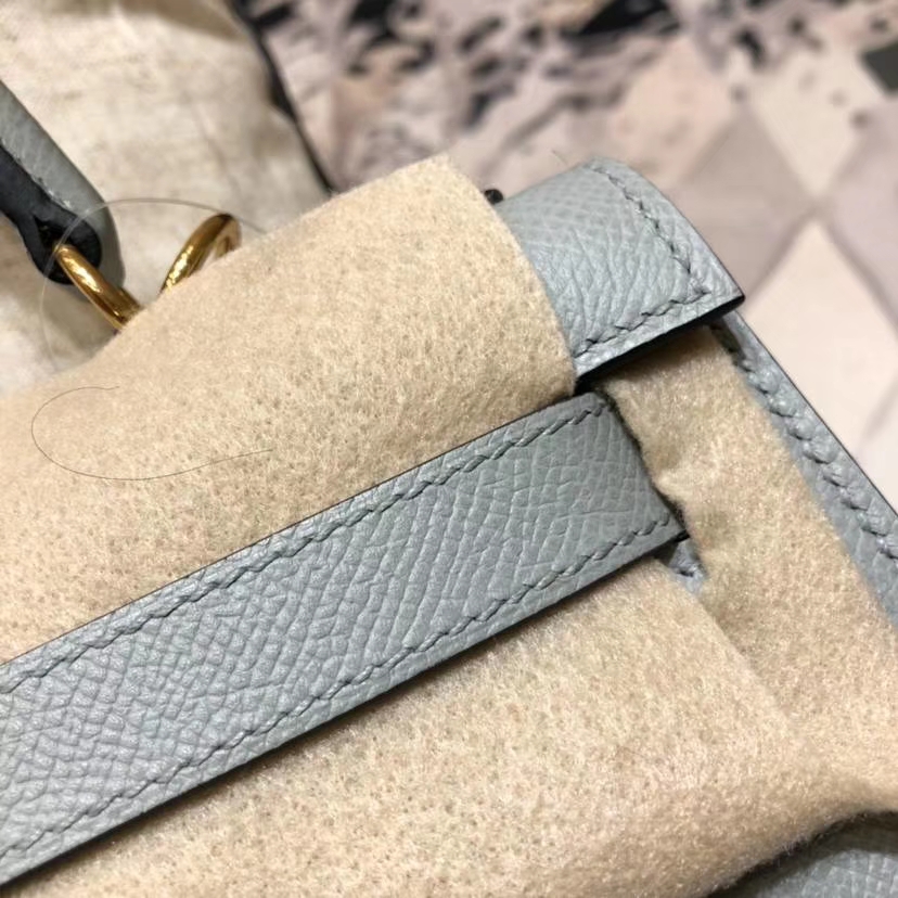 Hermes Kelly28CM 爱马仕冰川灰顶级Epsom牛皮外缝凯莉包 金扣