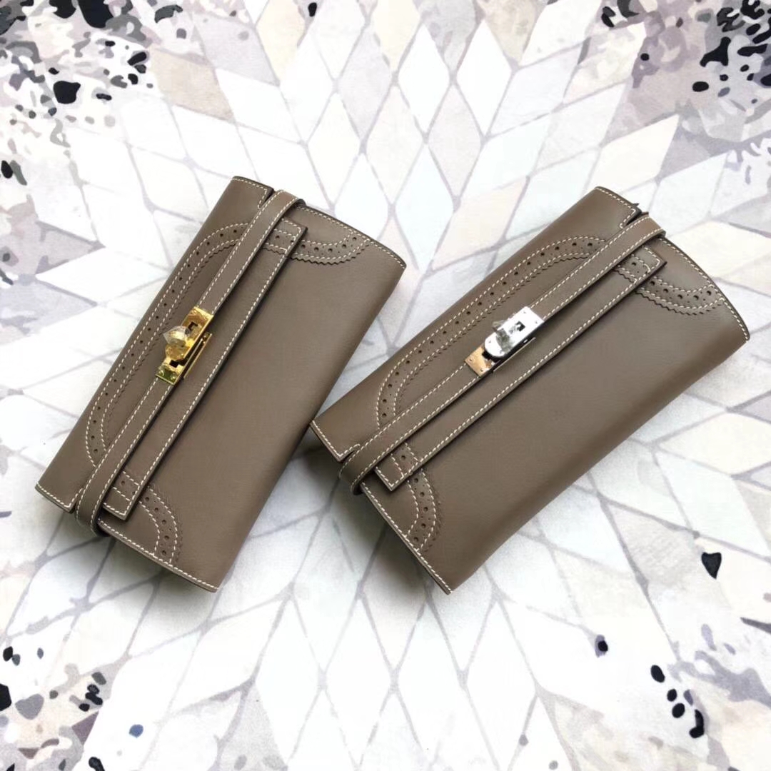 Hermes Kelly Wallet Ghillies 爱马仕大象灰顶级Swift牛皮蕾丝凯利钱夹钱包