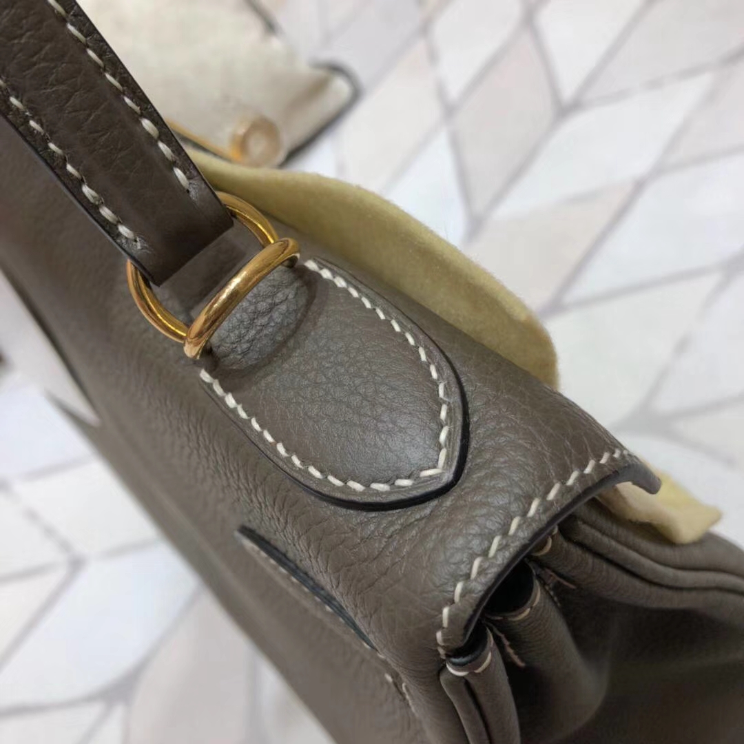 Hermes Kelly28cm 爱马仕深大象灰原厂Togo小牛皮凯莉包 金扣
