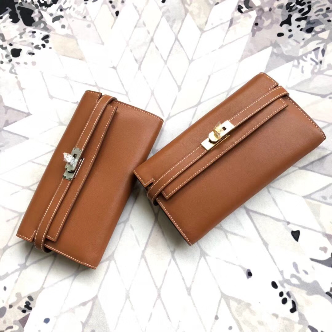 Hermes Kelly Wallet 爱马仕金棕色原厂Swift牛皮凯莉钱包长款钱夹晚宴包