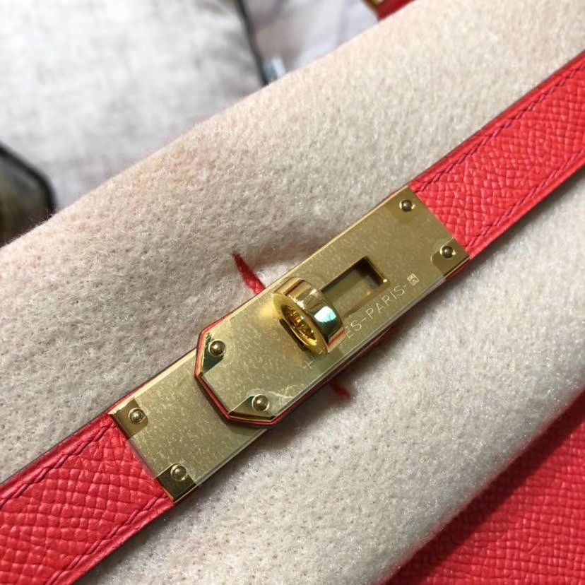爱马仕凯莉包价格 Hermes Kelly28CM 西瓜红顶级Epsom牛皮 金扣