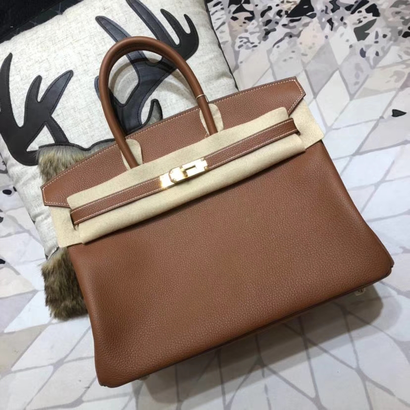 Hermes包包价格 爱马仕CC37金棕色法国Togo小牛皮Birkin35铂金包 金扣
