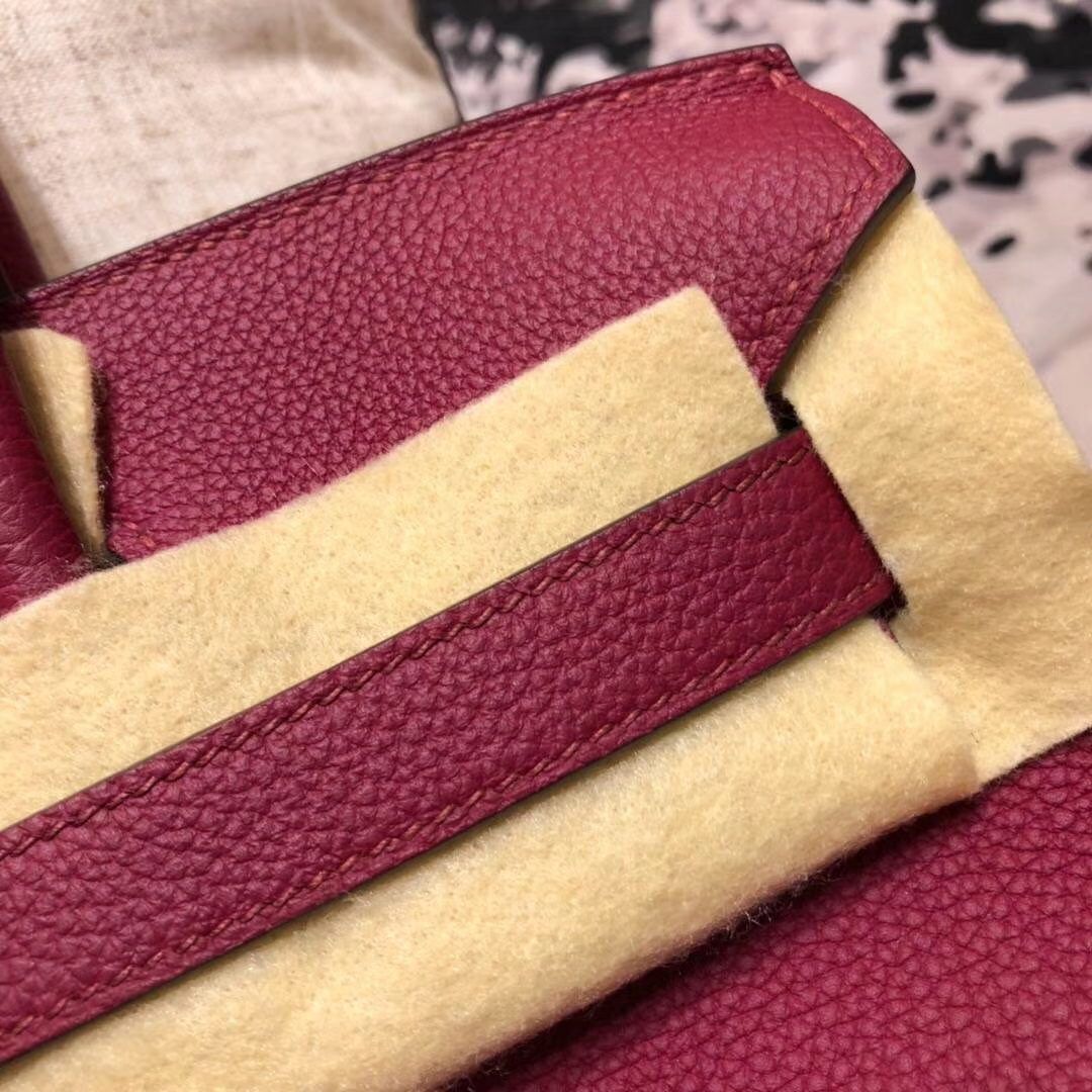 Hermes Birkin30CM 爱马仕宝石红原厂Togo小牛皮铂金包 银扣