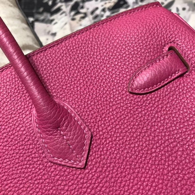 爱马仕Birkin女包 Hermes玫红色原厂Togo小牛皮Birkin35铂金包 银扣