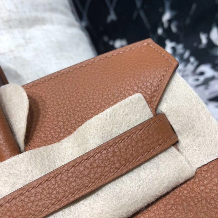 Hermes最新款铂金包 爱马仕土黄色togo皮拼琥珀黄Swift牛皮Birkin25CM 银扣