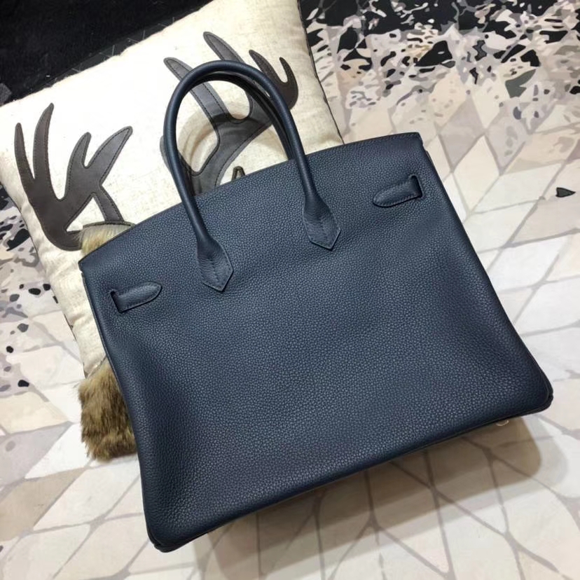 爱马仕铂金包尺寸 Hermes Birkin35CM 7K宝石蓝原厂Togo小牛皮 银扣