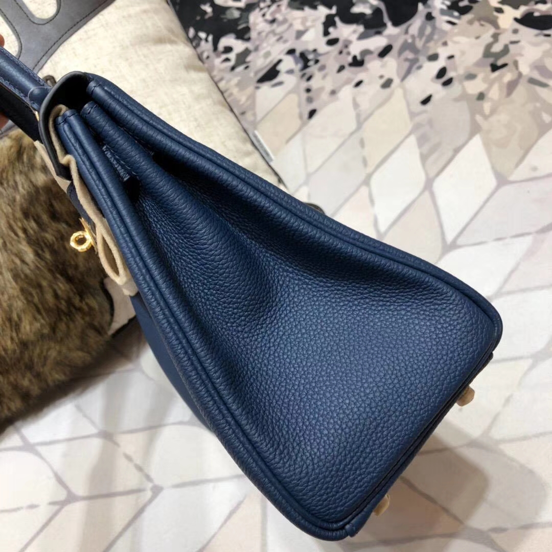 爱马仕Kelly包包 Hermes原厂Togo小牛皮凯莉包Kelly28CM 73宝石蓝 金扣