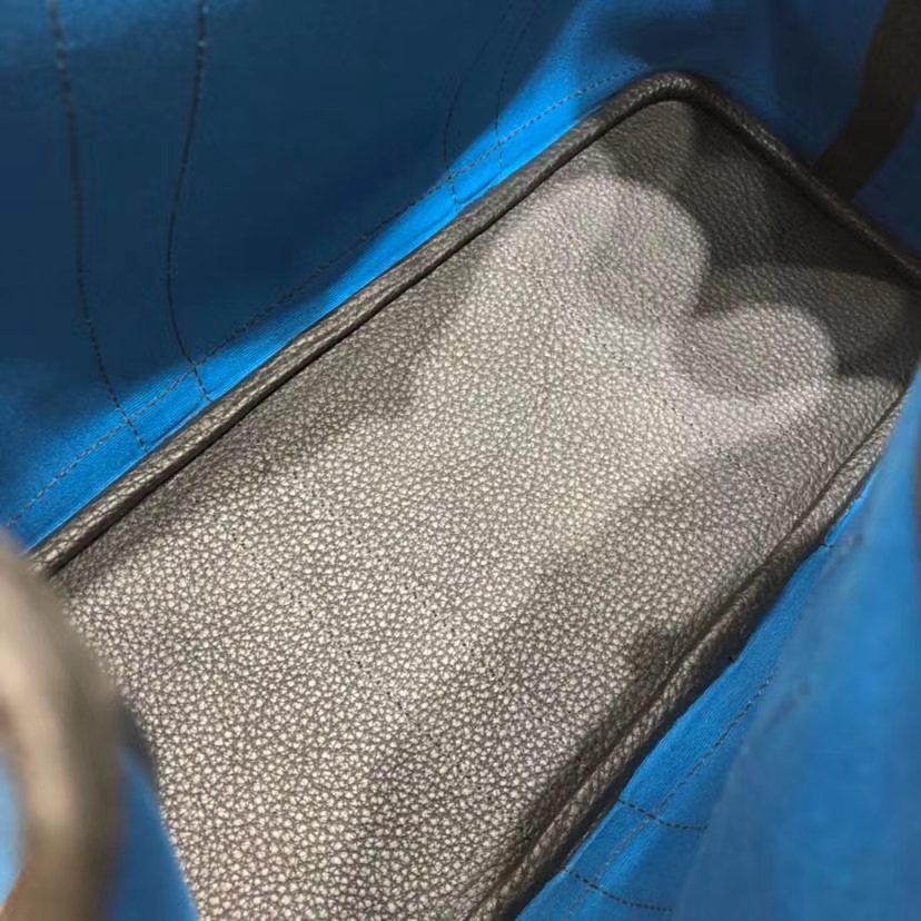 Hermes Garden Party Bags 爱马仕黑色牛皮拼电光蓝帆布女包花园包30CM