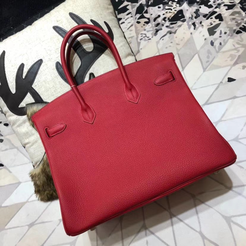 厂家直销 Hermes爱马仕法国Togo小牛皮Birkin35CM铂金包 Q5中国红 金扣