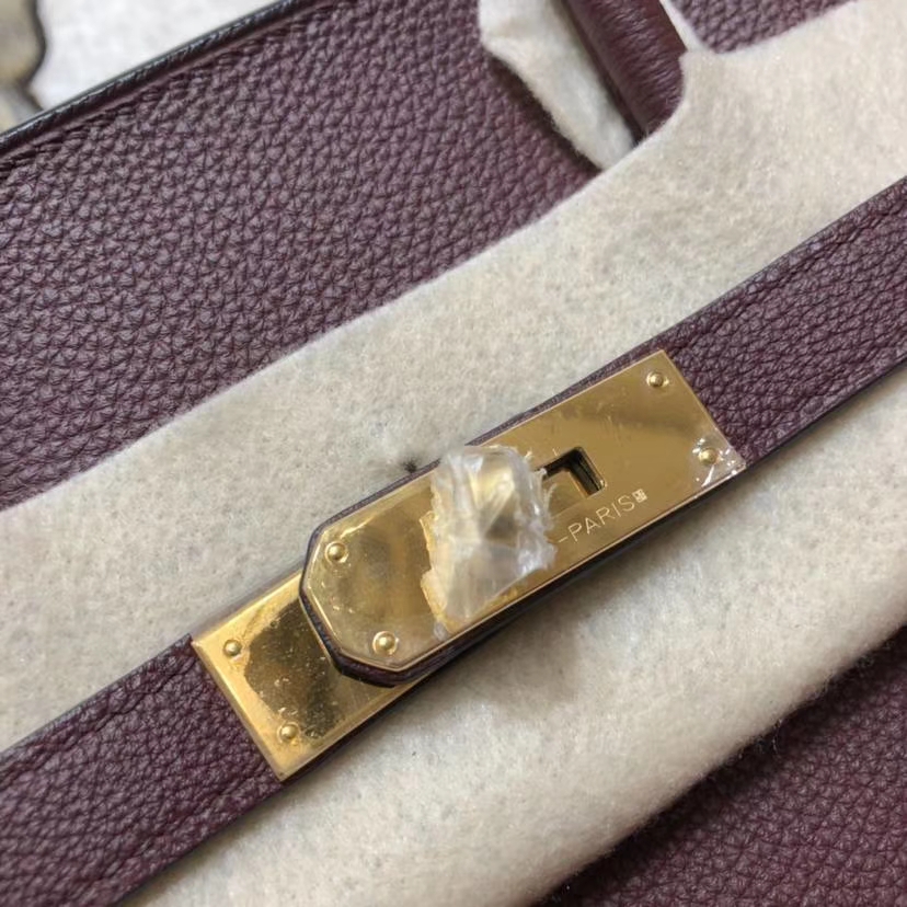 广州白云皮具城 Hermes爱马仕波尔多酒红法国小牛皮Birkin35CM铂金包 金扣