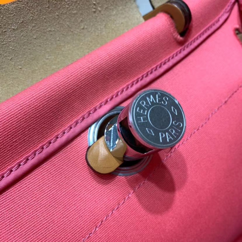 Hermes Herbag31CM 爱马仕唇膏粉帆布拼马鞍皮休闲手提单肩包