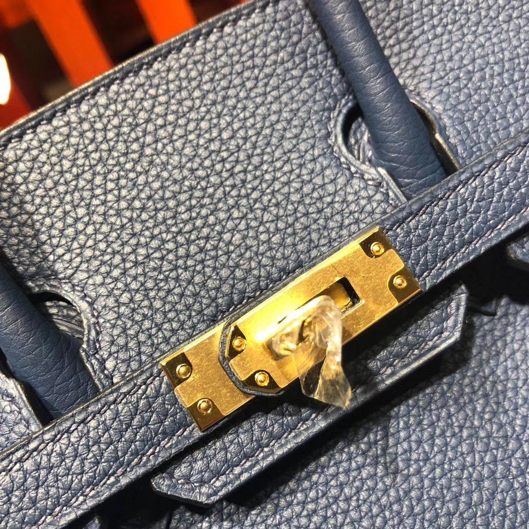 Hermes Birkin25CM 爱马仕法国顶级Togo牛皮铂金包 73宝石蓝 金扣