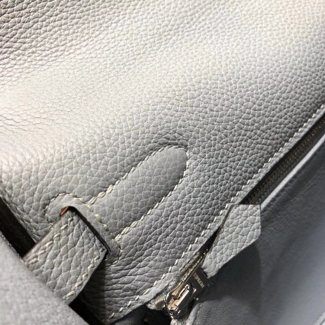 爱马仕经典女包 Hermes Kelly32CM 亚麻蓝原厂Togo小牛皮凯莉包 银扣