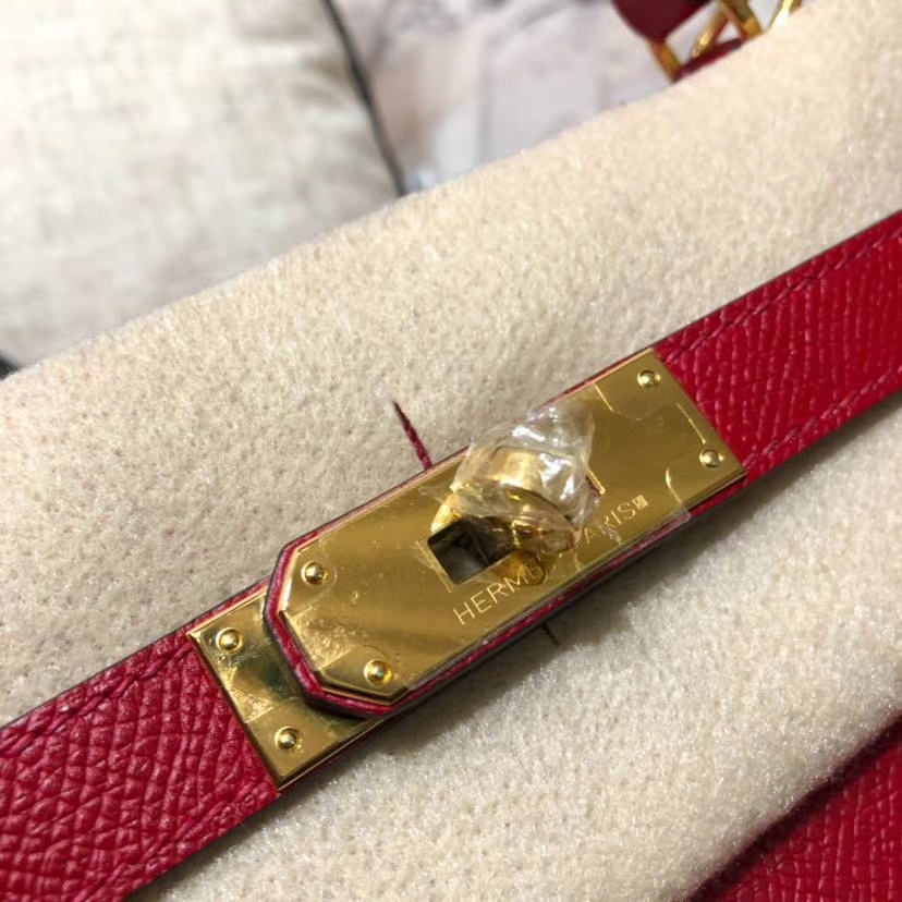 Hermes Kelly28CM 爱马仕拼色凯莉包 大红拼纯白色 掌纹牛皮 金扣