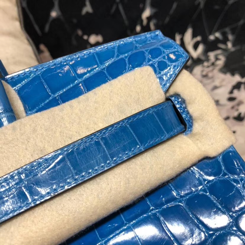 Hermes Birkin30CM 爱马仕希腊蓝亮光尼罗鳄鱼皮铂金包 银扣