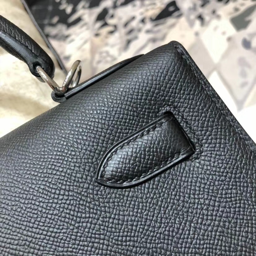 爱马仕女包批发 Hermes Kelly28CM 黑色顶级Epsom牛皮凯莉包 银扣
