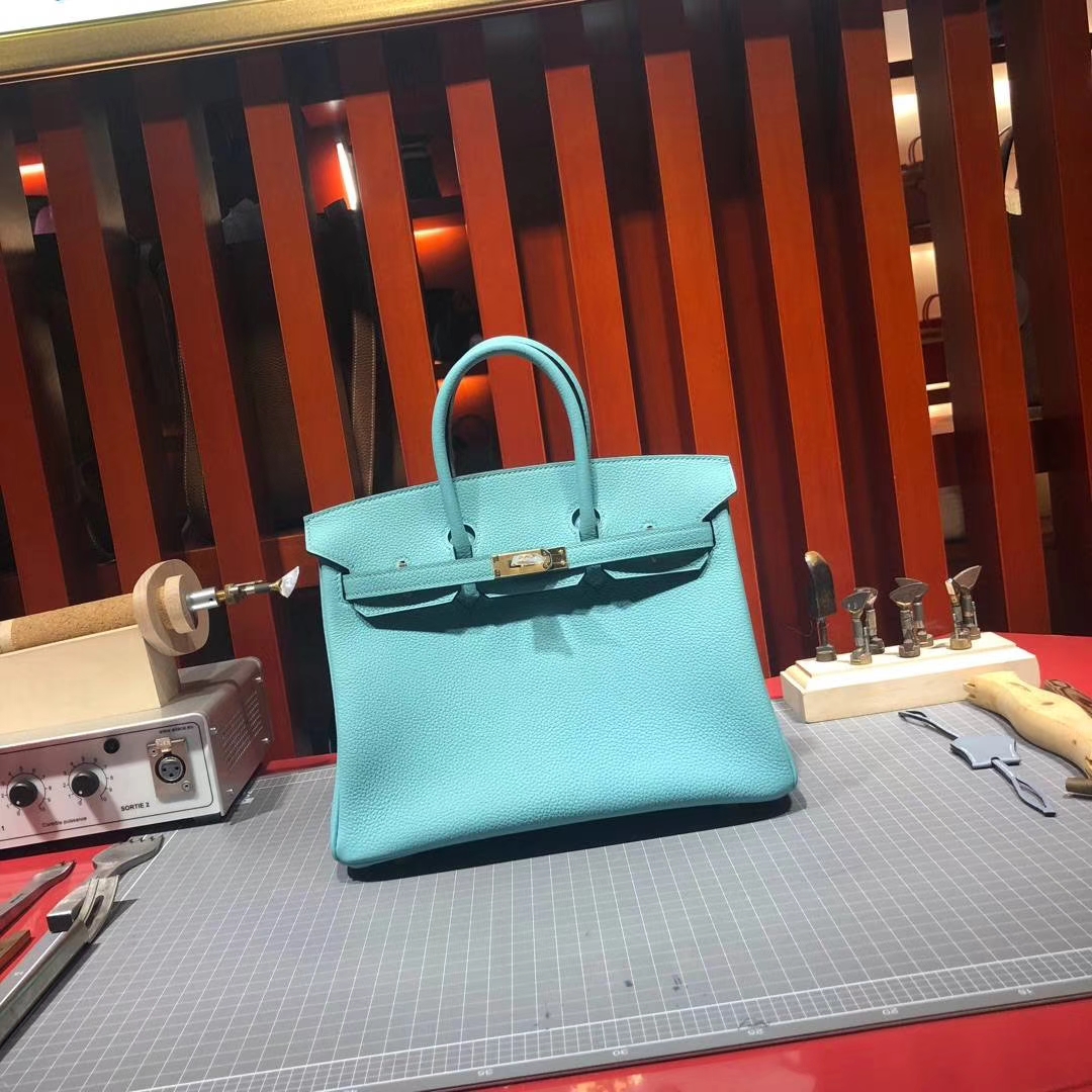 爱马仕Birkin包包 Hermes Birkin25CM 3P马卡龙蓝法国顶级Togo牛皮 银扣