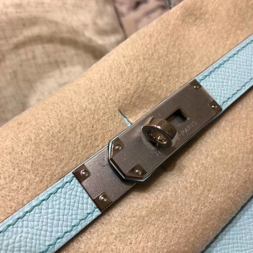 爱马仕Kelly包包 Hermes马卡龙蓝顶级Epsom牛皮凯莉包Kelly28CM 银扣