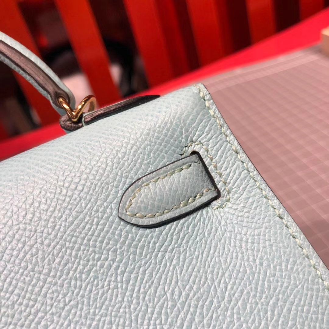 Hermes Minikelly2代 爱马仕顶级Epsom牛皮迷你凯莉包2代晚宴包 马卡龙蓝 金扣