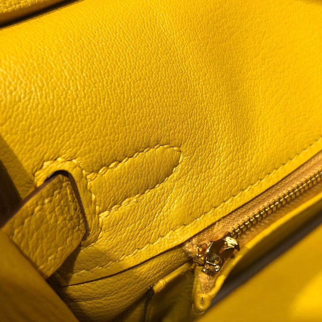 爱马仕铂金包 Hermes Birkin25CM 法国顶级Togo牛皮 18年新色9D琥珀黄 金扣