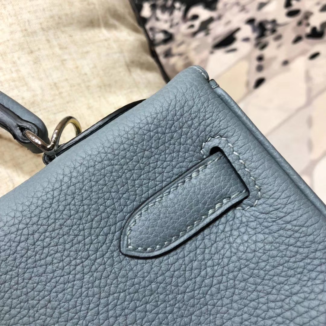 爱马仕经典女包 Hermes Kelly32CM 亚麻蓝原厂Togo小牛皮凯莉包 银扣