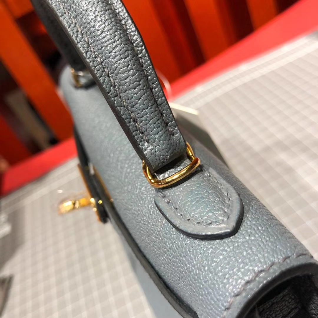 爱马仕迷你凯莉包2代 Hermes Minikelly2代 N7风暴蓝顶级山羊皮 金扣