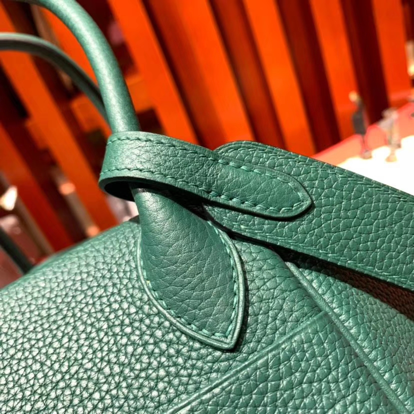 Hermes Lindy26CM 爱马仕原厂御用Togo牛皮琳迪包 孔雀绿 银扣
