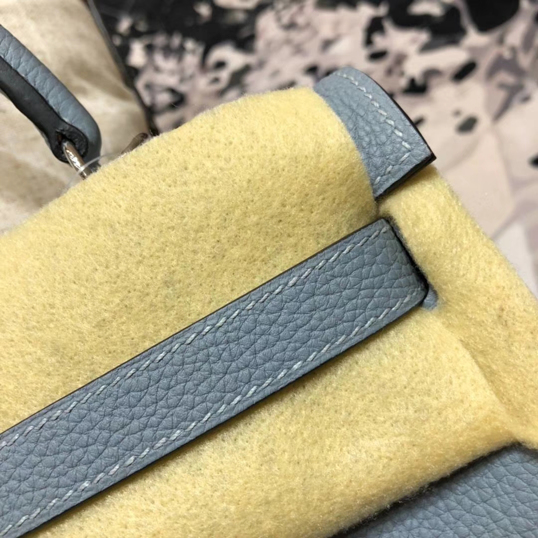 爱马仕经典女包 Hermes Kelly32CM 亚麻蓝原厂Togo小牛皮凯莉包 银扣