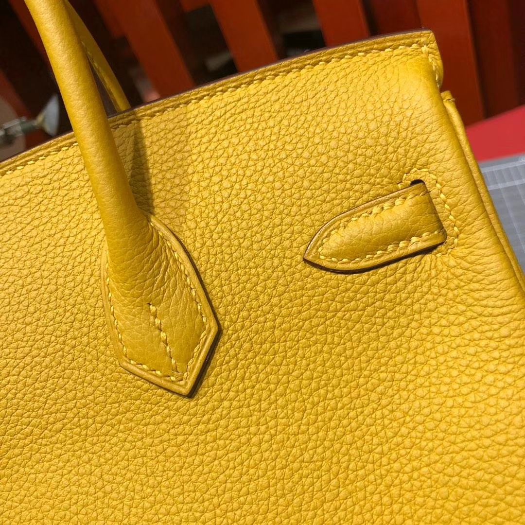 爱马仕铂金包 Hermes Birkin25CM 法国顶级Togo牛皮 18年新色9D琥珀黄 金扣