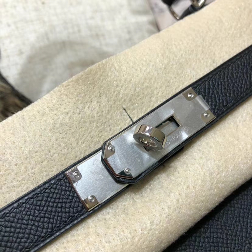 爱马仕女包批发 Hermes Kelly28CM 黑色顶级Epsom牛皮凯莉包 银扣
