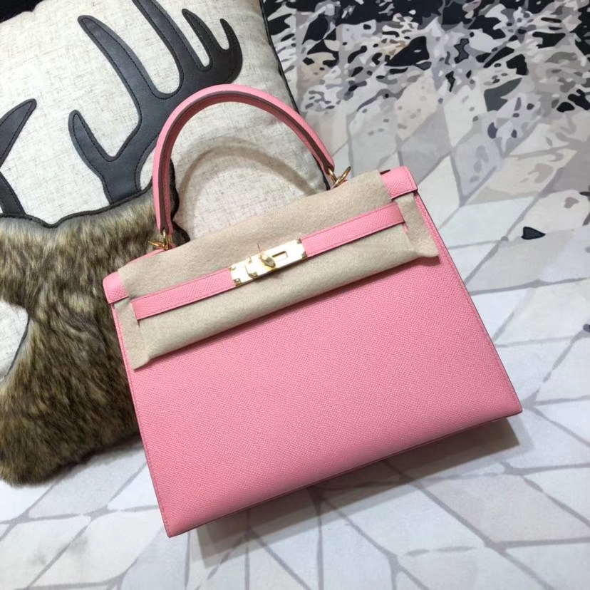 爱马仕凯莉包价格 Hermes Kelly28CM 奶昔粉进口Epsom牛皮 金扣