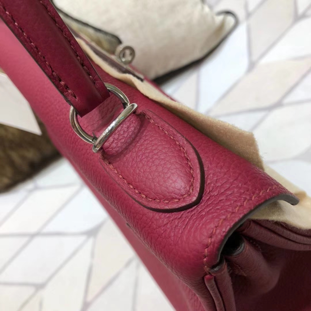 爱马仕Kelly女包 Hermes Kelly32CM 宝石红原厂Togo牛皮 银扣