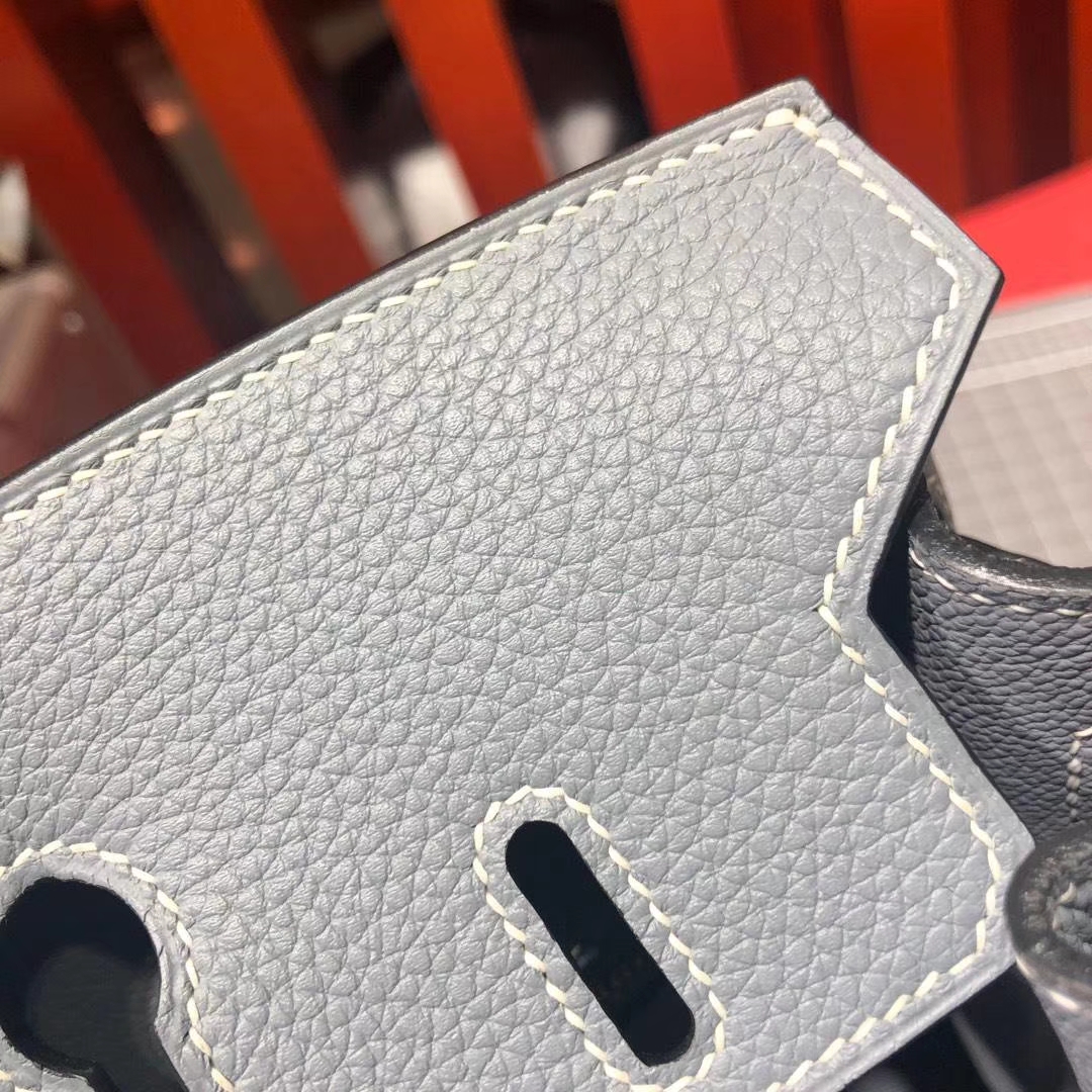 顶级工艺 Hermes爱马仕J7亚麻蓝原厂荔枝纹牛皮Birkin25CM铂金包 金扣