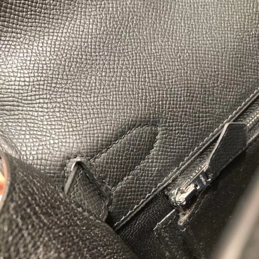 爱马仕女包批发 Hermes Kelly28CM 黑色顶级Epsom牛皮凯莉包 银扣
