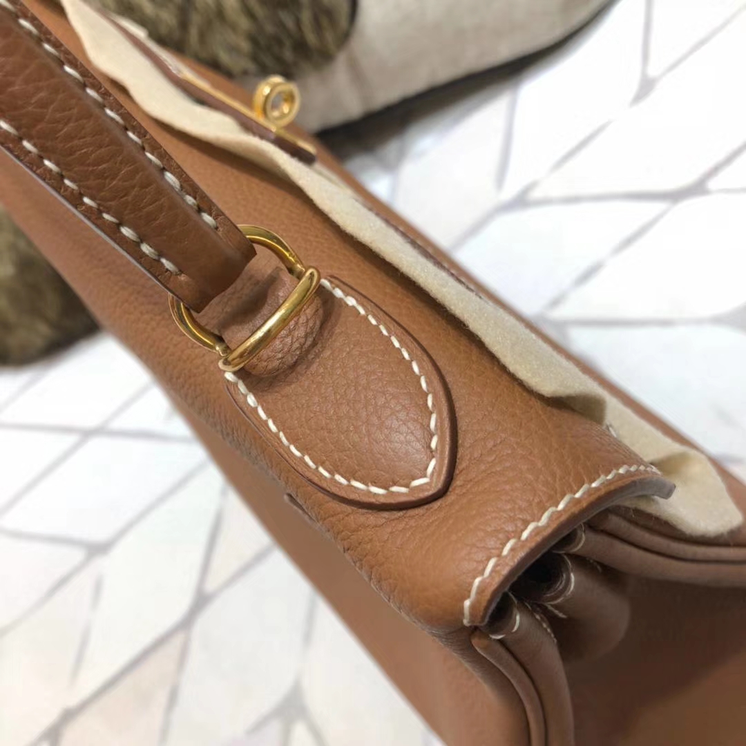 厂家直销 Hermes爱马仕土黄色原厂Togo小牛皮凯莉包Kelly32CM 金扣