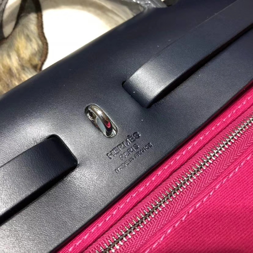 爱马仕新款女包 Hermes Herbag 玫瑰紫帆布拼皮手提单肩包