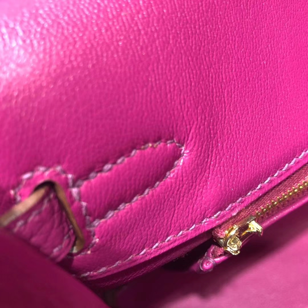 Hermes包包定制 爱马仕L3玫瑰紫法国顶级Togo皮铂金包Birkin25CM 金扣