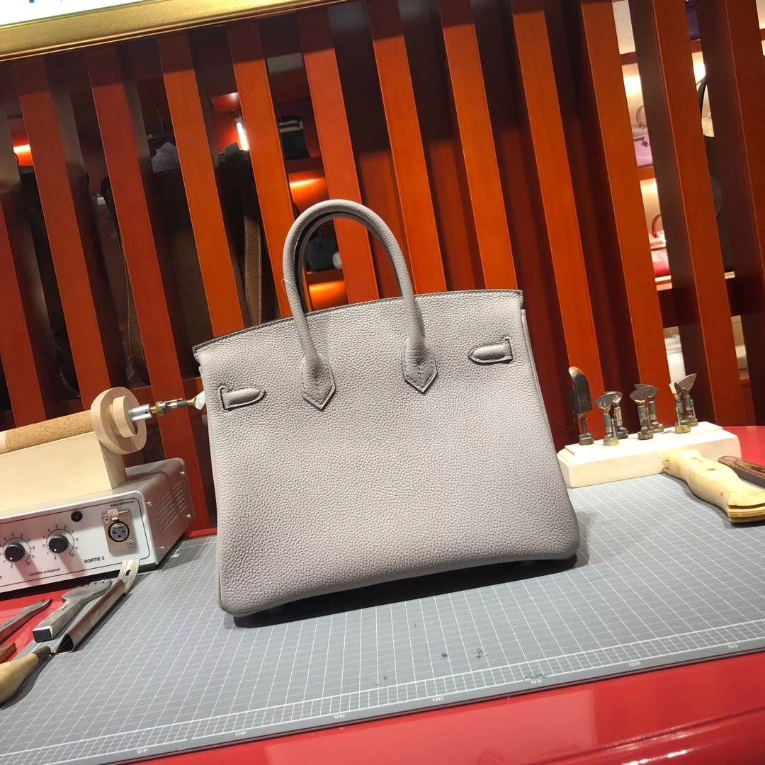 爱马仕Birkin包包 Hermes顶级Togo牛皮铂金包Birkin25CM 1F钻石灰 金扣