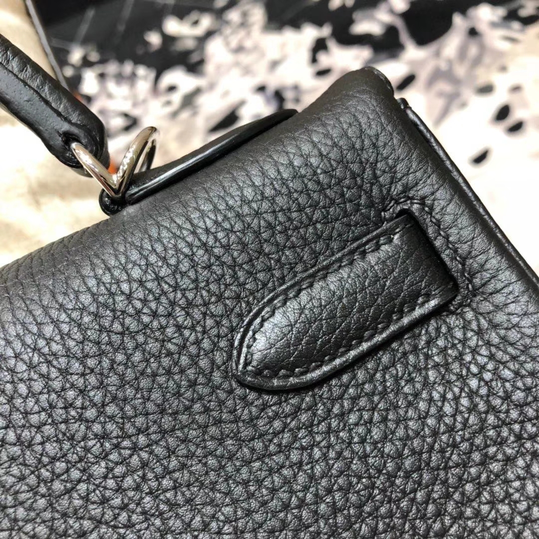 Hermes Kelly32CM 爱马仕CK89黑色原厂Togo牛皮凯莉包 银扣