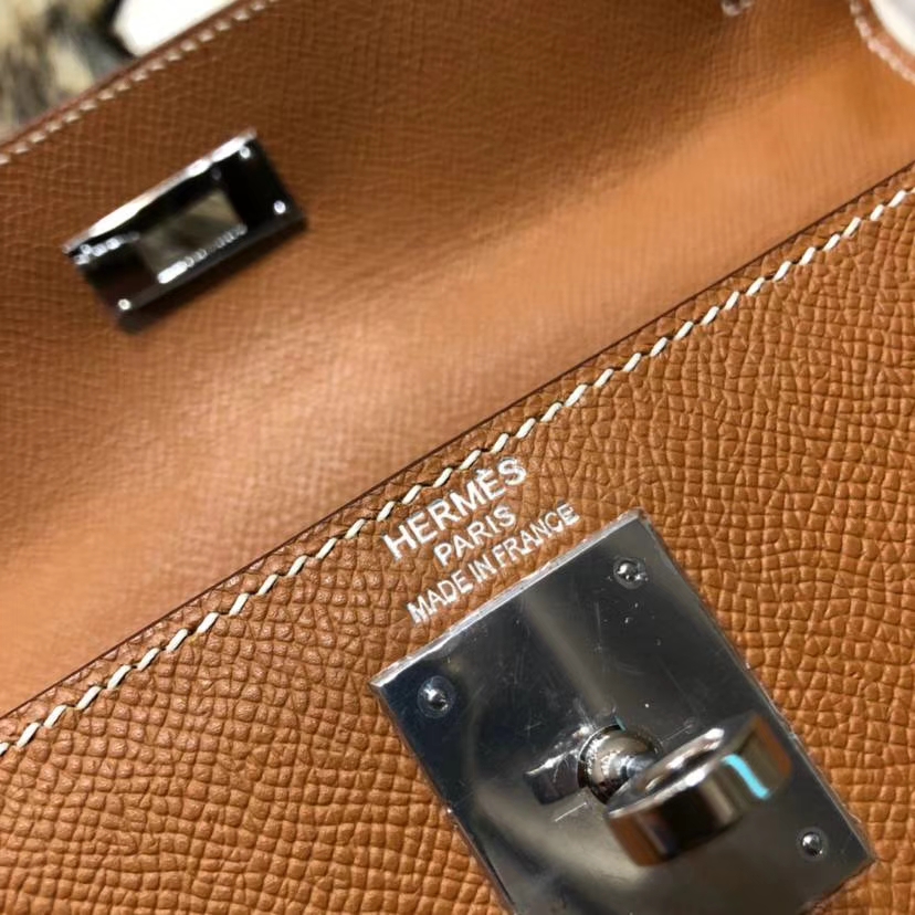Hermes Kelly28CM 爱马仕土黄色顶级掌纹牛皮凯莉包Kelly女包 银扣