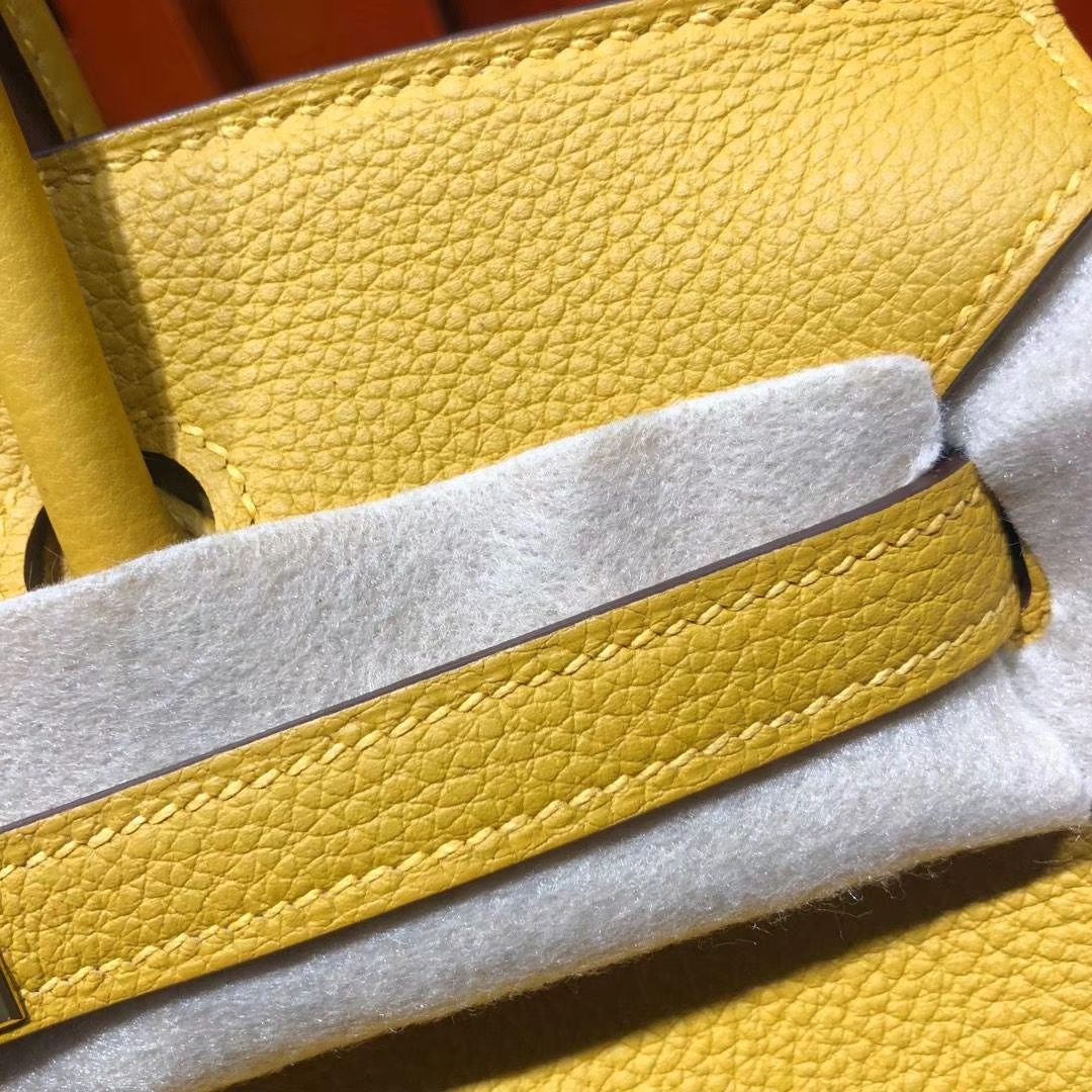 爱马仕铂金包 Hermes Birkin25CM 法国顶级Togo牛皮 18年新色9D琥珀黄 金扣
