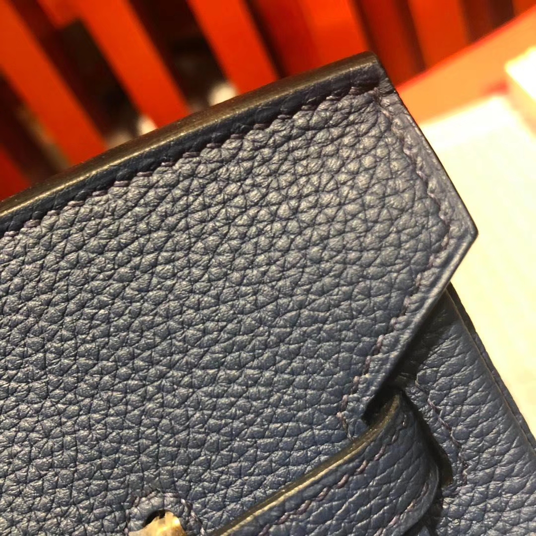 Hermes Birkin25CM 爱马仕法国顶级Togo牛皮铂金包 73宝石蓝 金扣