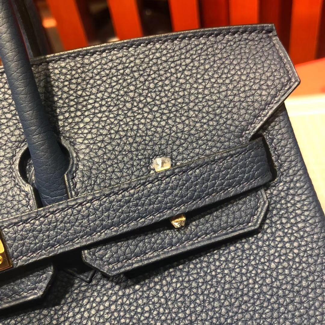 Hermes Birkin25CM 爱马仕法国顶级Togo牛皮铂金包 73宝石蓝 金扣