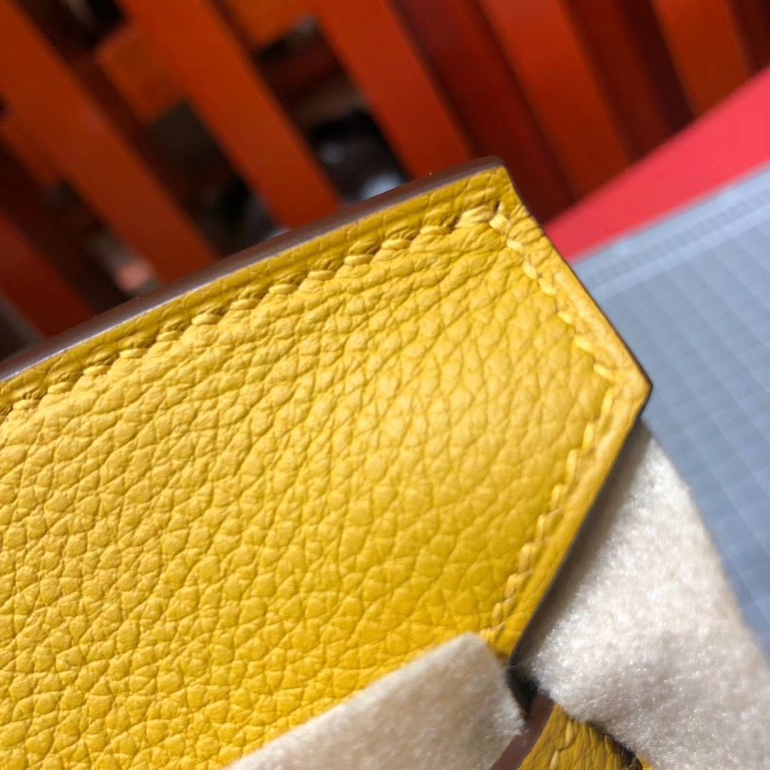 爱马仕铂金包 Hermes Birkin25CM 法国顶级Togo牛皮 18年新色9D琥珀黄 金扣