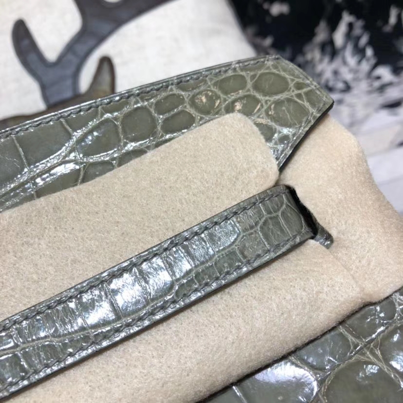 纯手工缝制 Hermes爱马仕亮光尼罗鳄鱼皮铂金包Birkin35CM 大象灰 银扣