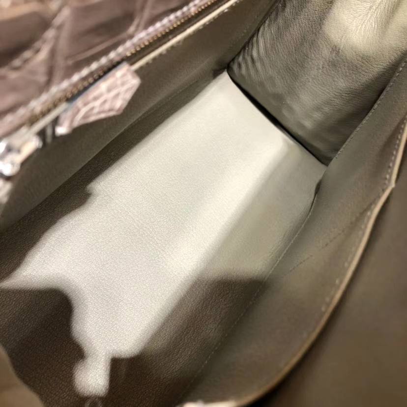 Hermes Kelly28CM 爱马仕大象灰亮光尼罗鳄鱼皮凯莉包外缝 银扣