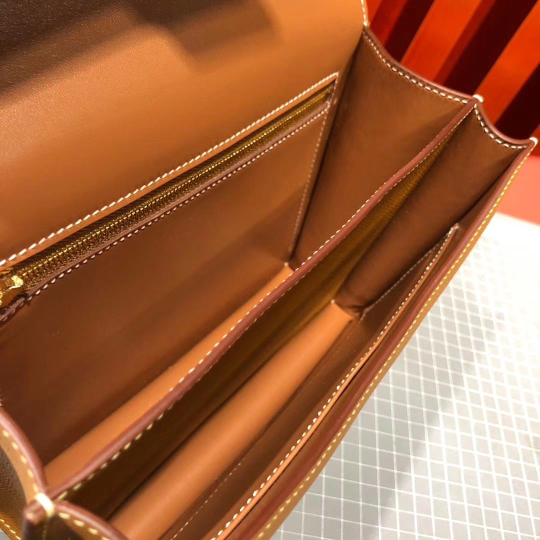 爱马仕康斯坦包尺寸 Hermes Constance24CM CK75土黄色原厂掌纹牛皮 金扣